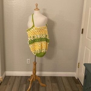 Vintage Handmade Quilt Granny Crotchet Large Crossbody Shopping Bag